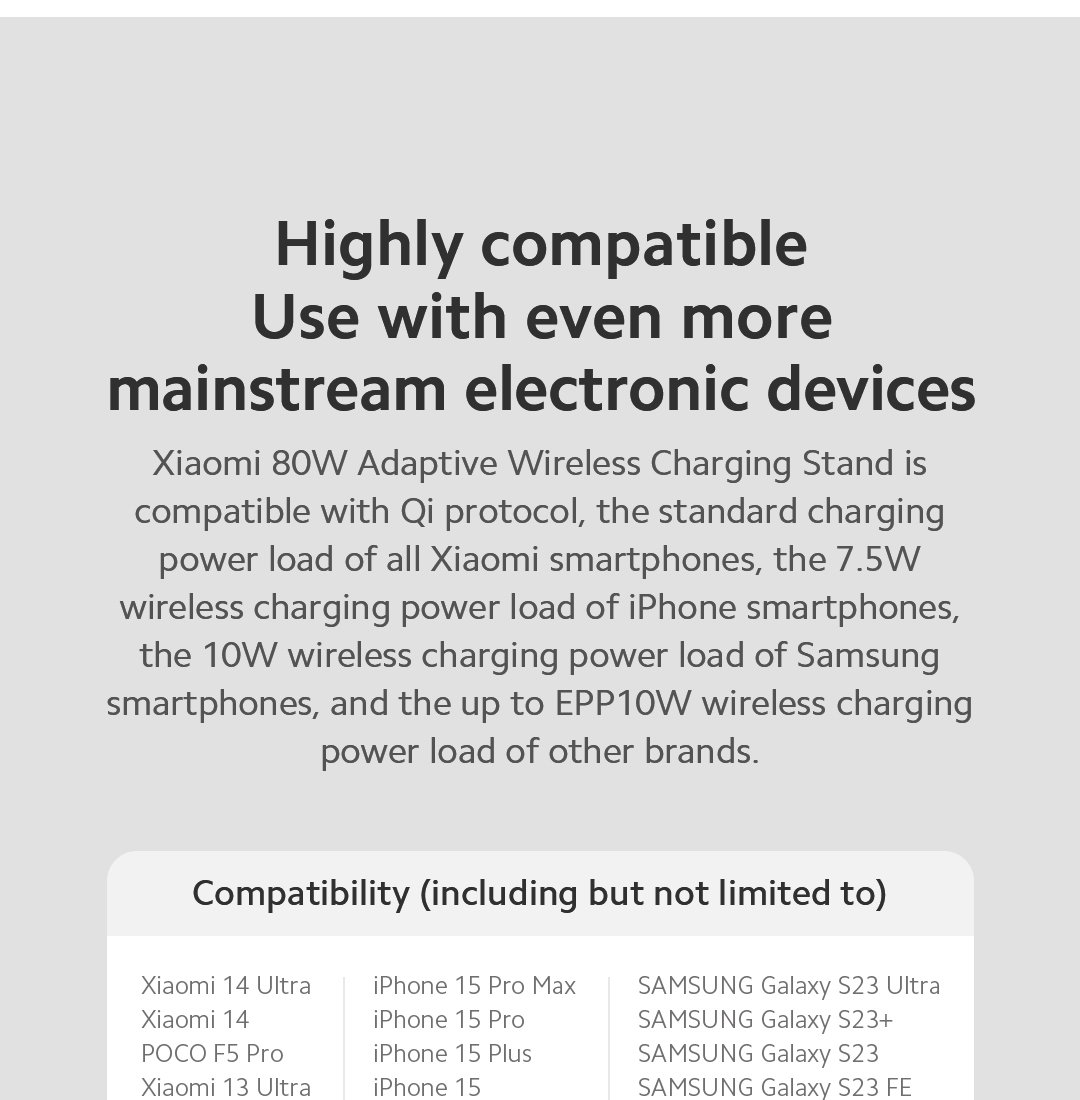 Xiaomi Supporto Di Ricarica Wireless 80W (Adaptive Wireless Charging Stand), Bianco, Doppia Bobina, Ventola Di Raffreddamento, Compatibile Qi Per Xiaomi, IPhone E Samsung