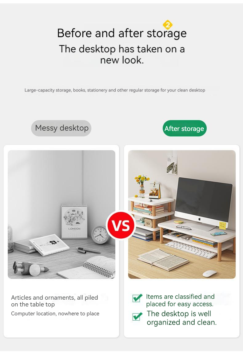 Monitor Stand Riser with Desk Organiser Storage Shelf 1,2,3 Tiers Wood ...