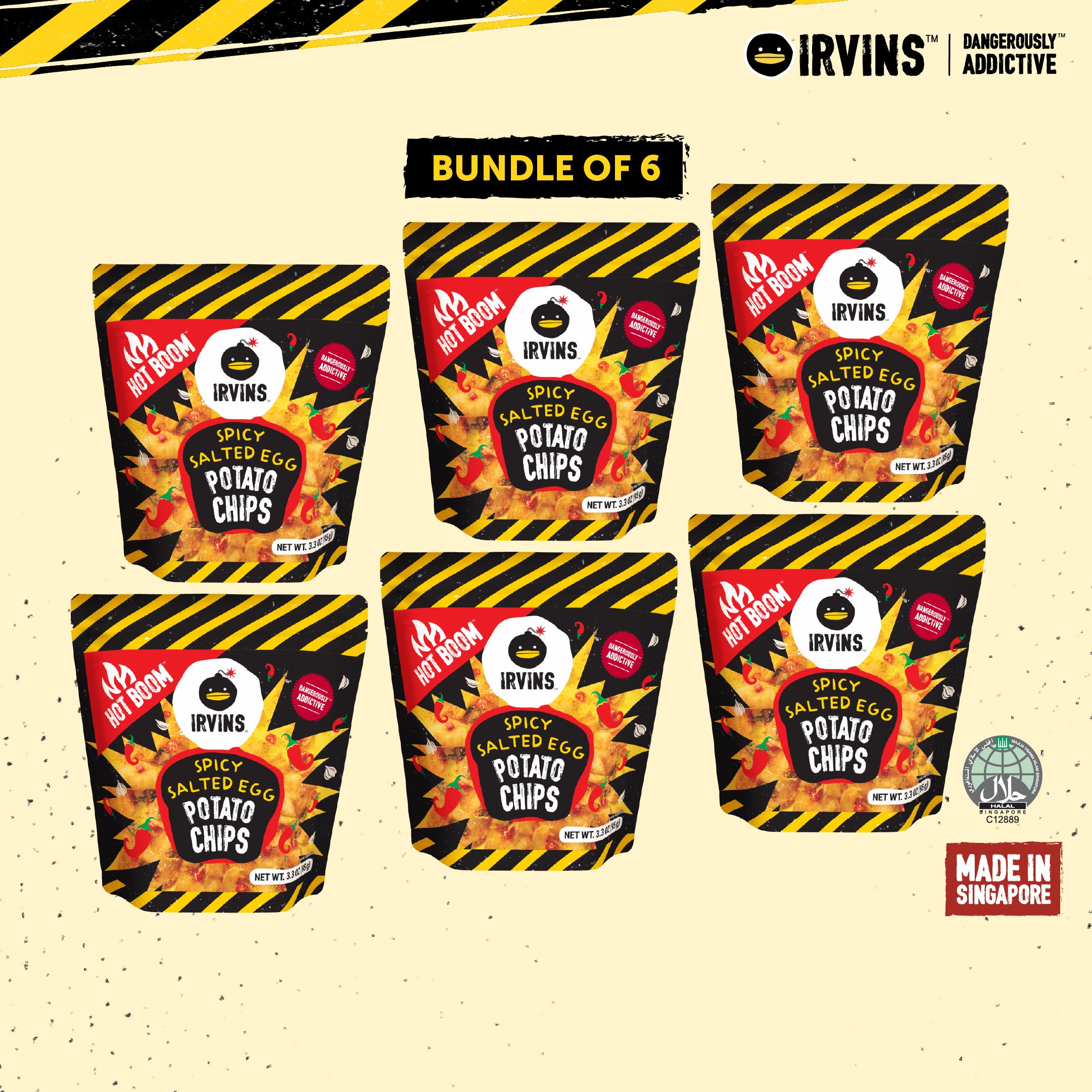 [Bundle of 6] IRVINS Salted Egg Hot Boom Potato Chips 95g (6xHBPC95 ...