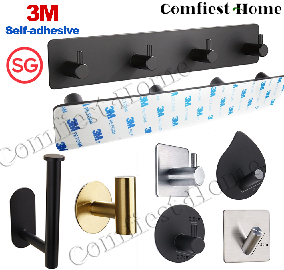 [SG Stock]3M Self Adhesive Bath Wall Hooks Rack Hanger Stainless Steel ...