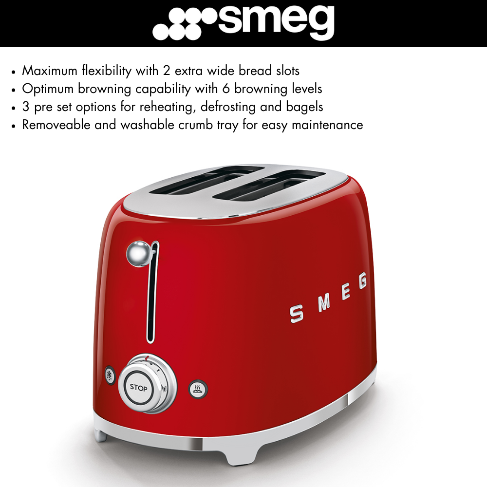 SMEG 2 Slice Toaster - Available in 8 Glossy Colours, 50's Retro Style ...