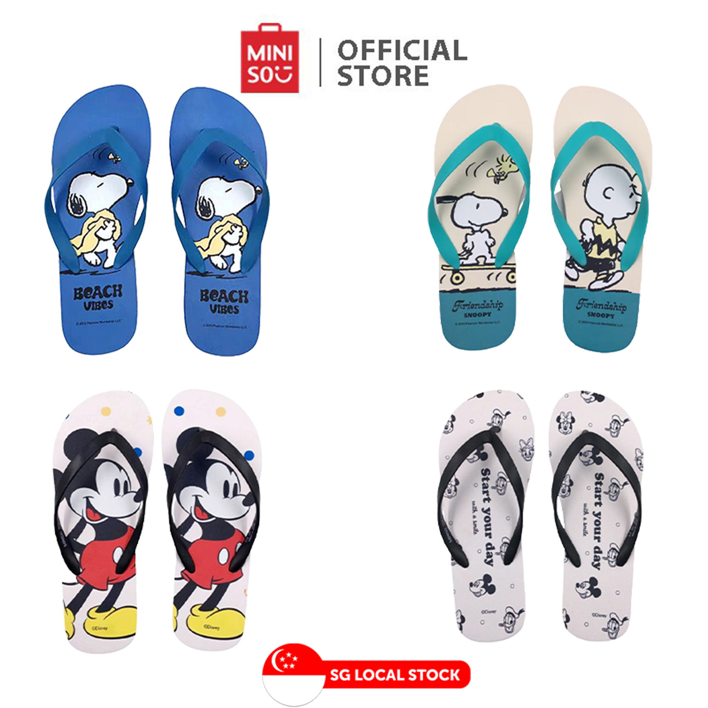 MINISO Men s Flip Flops Snoopy Summer Travel Blue Beige Disney