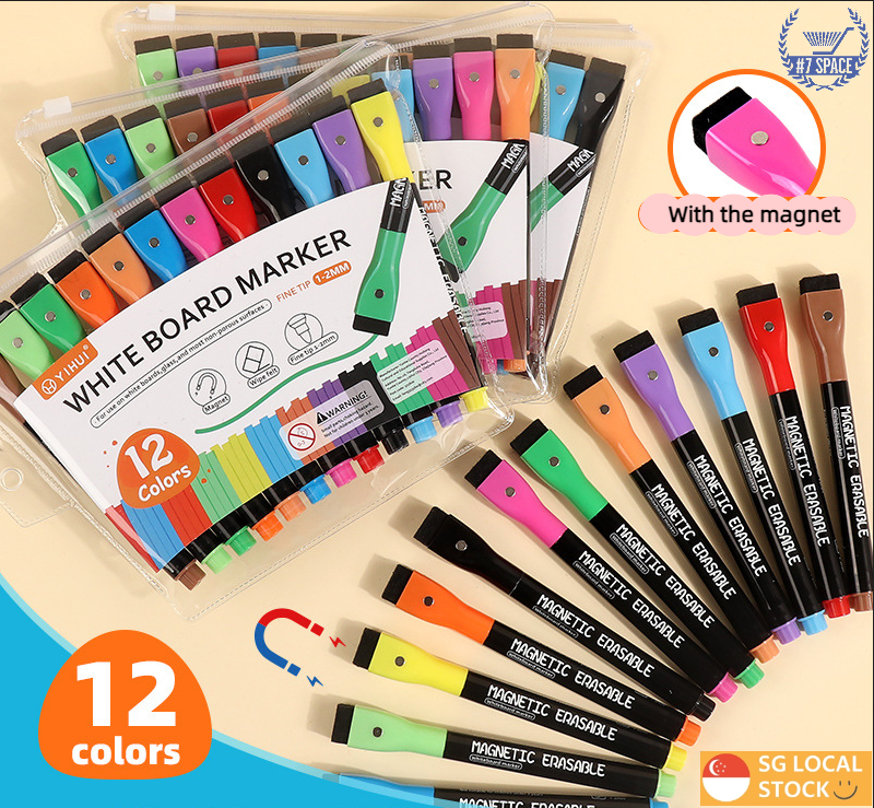 🔥SG LOCAL STOCK🔥12&8pcs/set Erasable Magnetic Whiteboard Marker Pen ...
