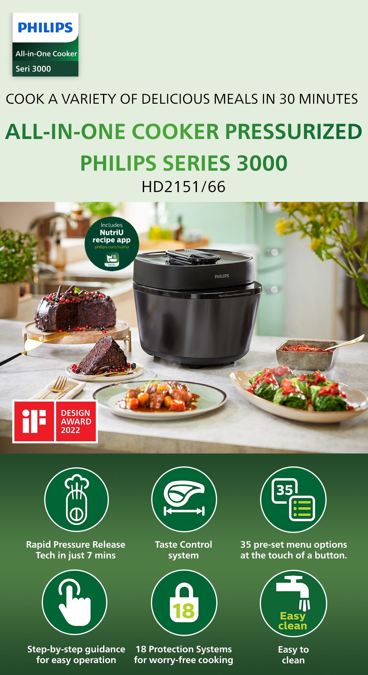 PHILIPS All in One 5L Pressurized Cooker Kitchen Appliances HD2151 62 1000W 35 preset programmes Shopee Singapore