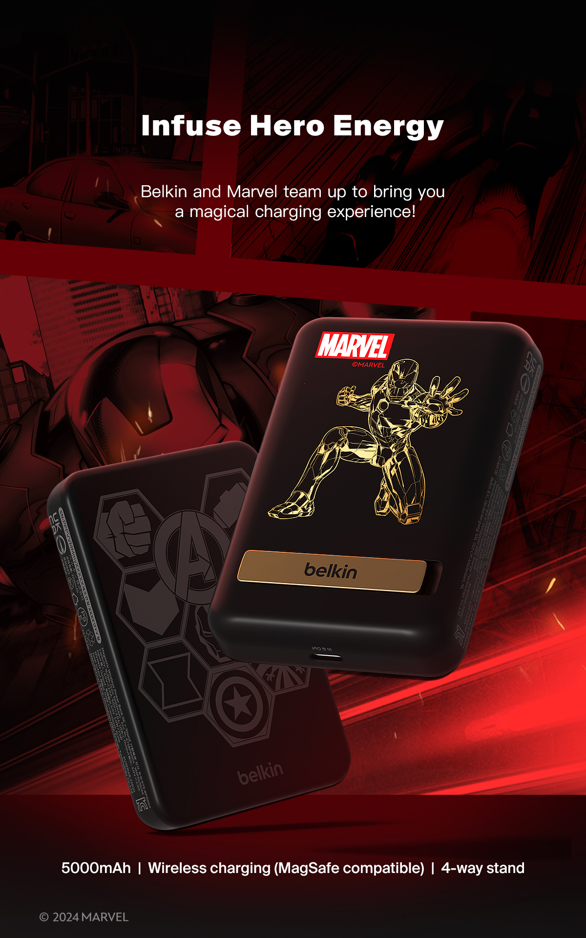 Belkin BPD004qcBG-DY Marvel Series BoostCharge Magnetic Wireless Power ...