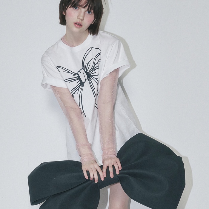 RONRON BIG RIBBON LINE T SHIRT | Shopee Singapore