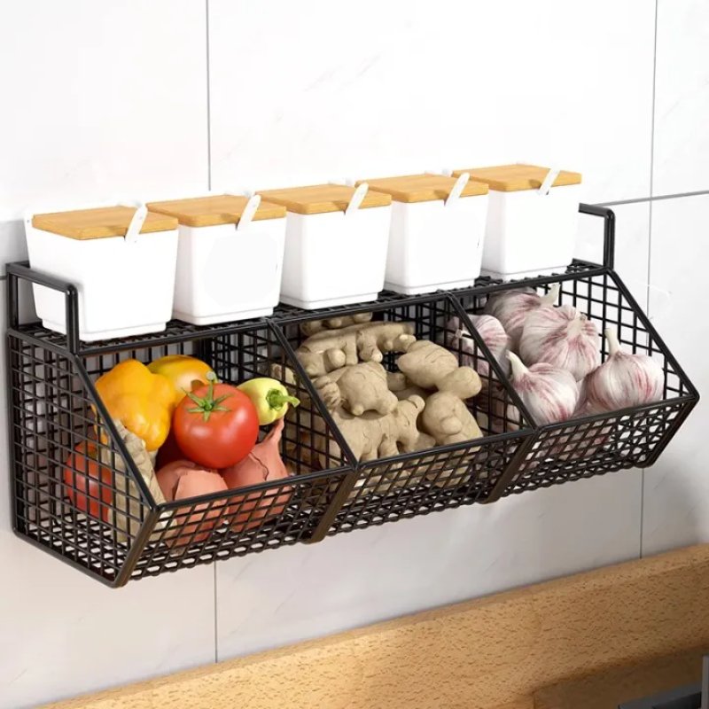 Kitchen Wall Hanging Basket Free Punching Onion Ginger Garlic Storage ...