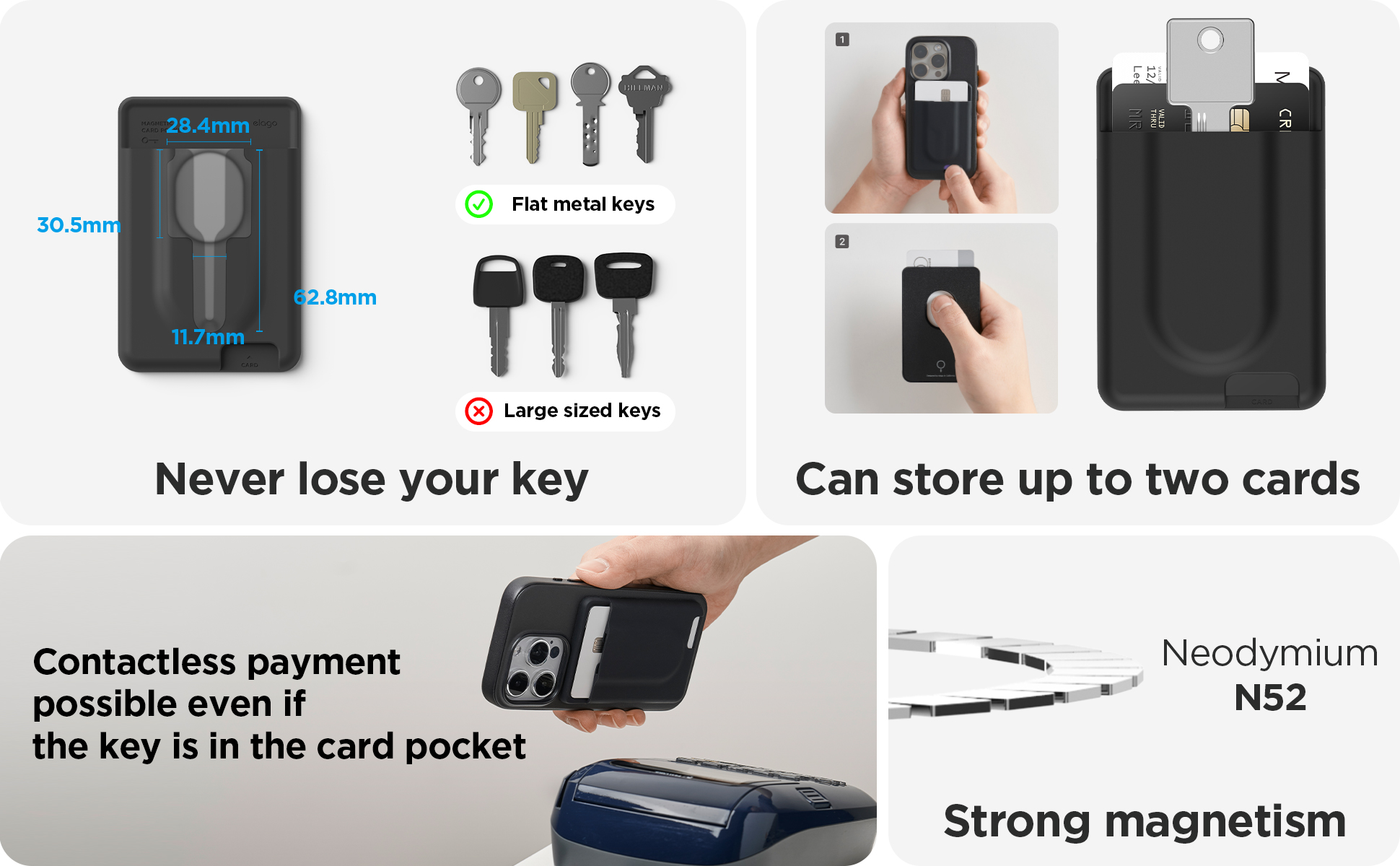 Elago Magnetic Key & Card Holder For MagSafe IPhone - Holds 2 Cards + Key, Silicone Phone Wallet (Stone)