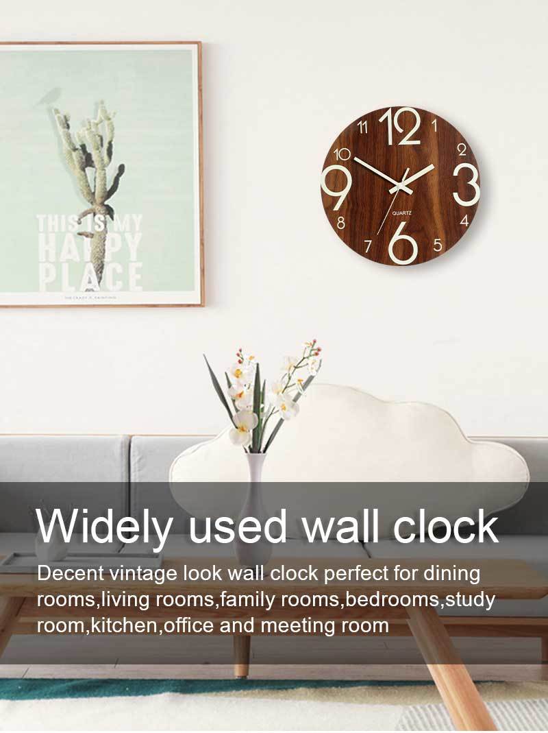 12 Inch Luminous Minimalist Designer Wooden Quartz Wall Clock Dark ...