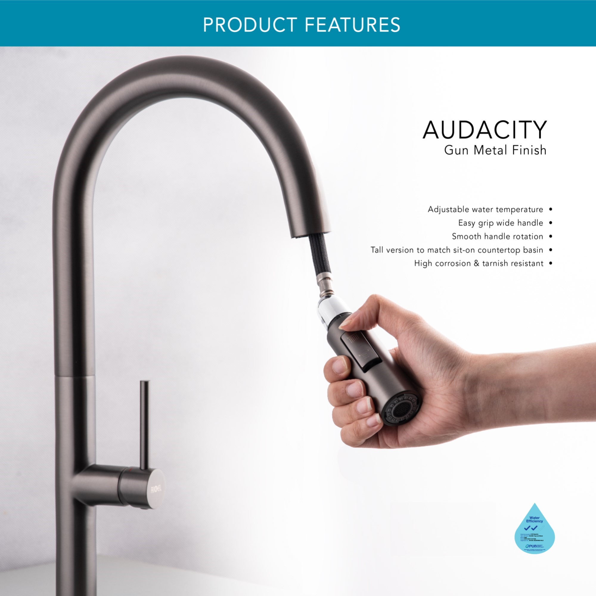 RIGEL Gunmetal Kitchen Pull-out Faucet Mixer Tap MXK1141P (GUN ...