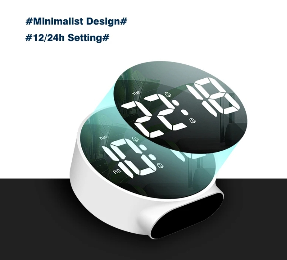 [SG] LED Digital Alarm Clock Round Clock Minimalist Design with 2 ...