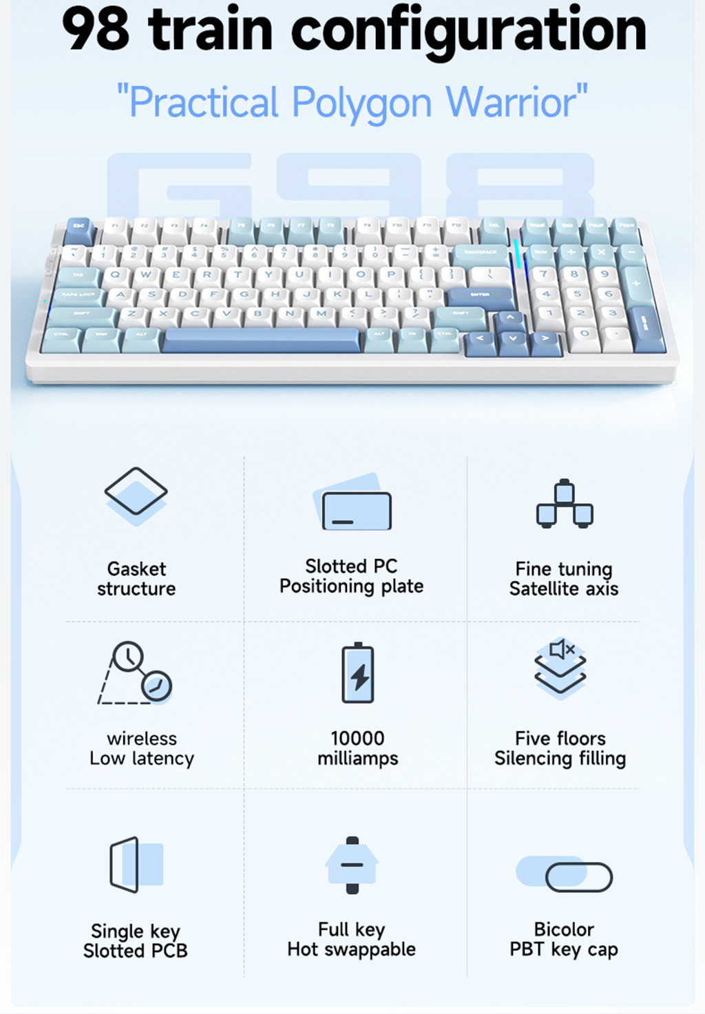 MCHOSE G98 98-Key Wireless Mechanical Keyboard - Hot Swappable,RGB ...