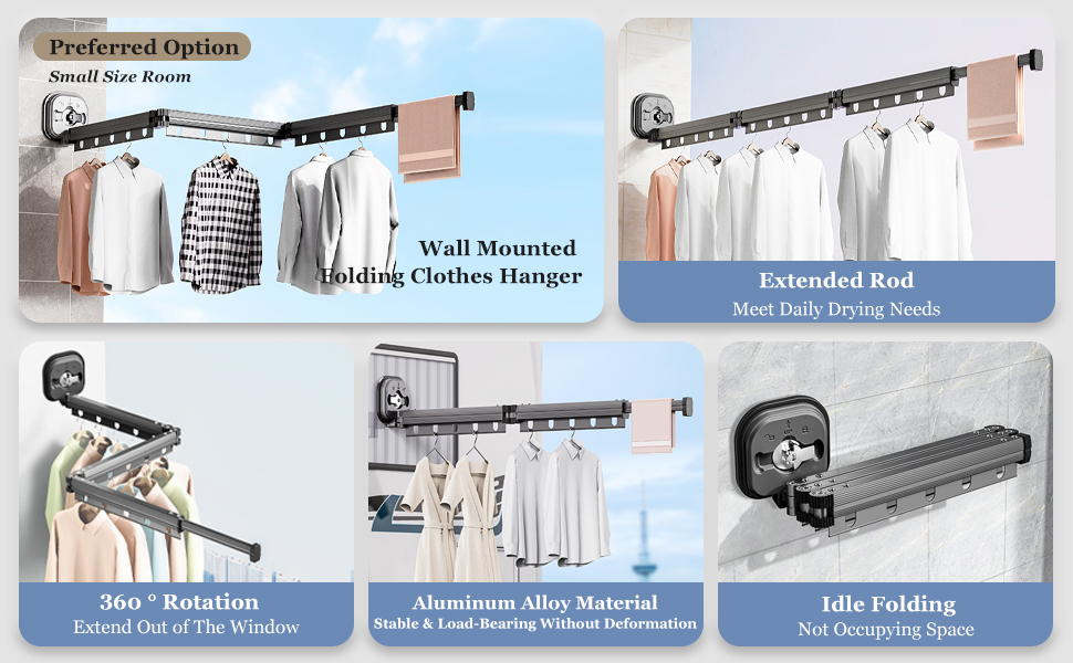 Save Space Retractable Clothes Towel Drying Rack Balcony Indoor Folding ...