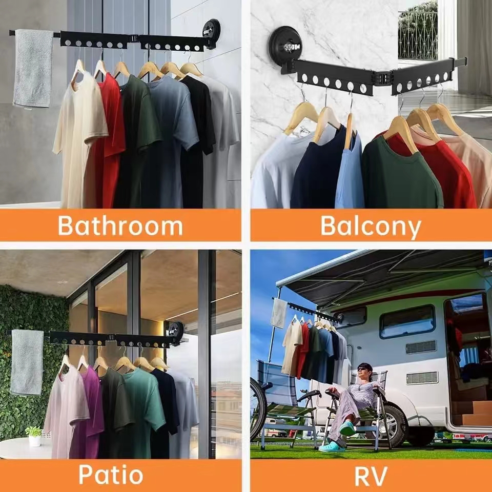 Giftidea Suction Wall Mount Clothes Drying Rack Folding Retractable ...