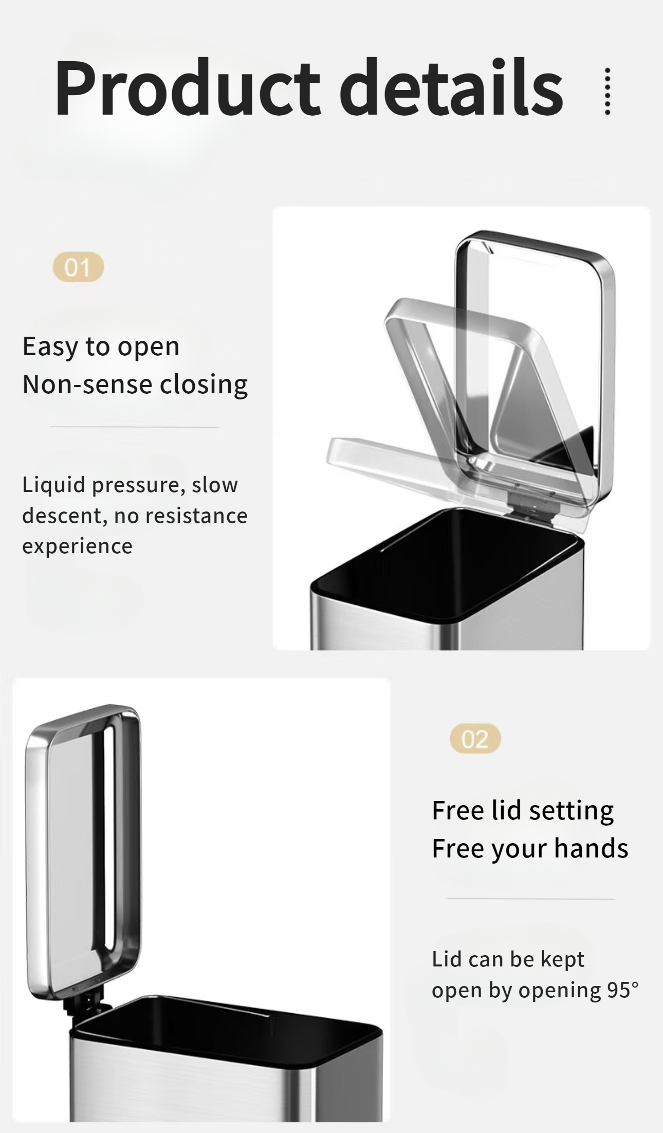 Stainless Steel Soft Closing Trash Can Dustbin with Foot Pedal Waste ...