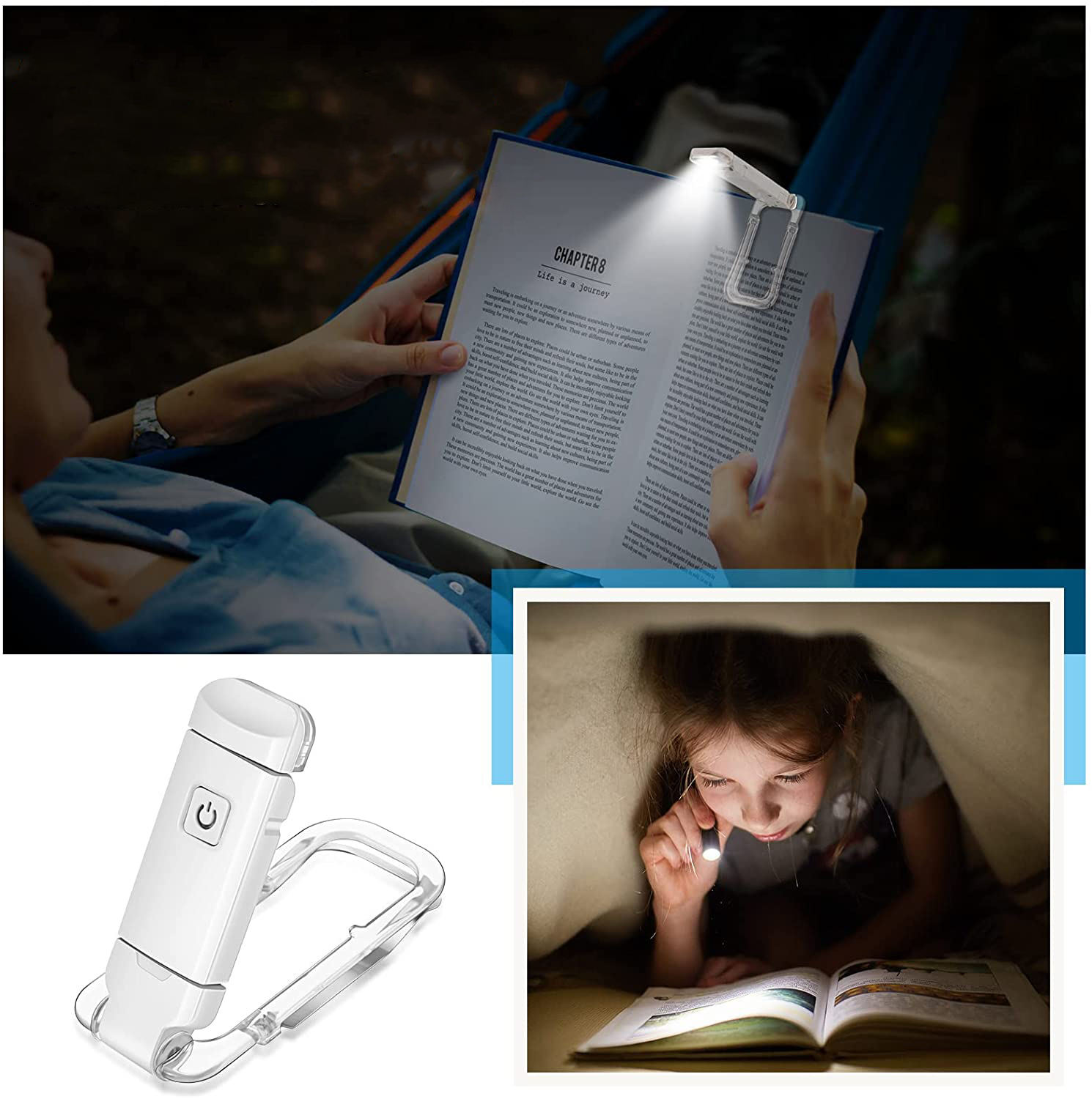 USB Rechargeable Book Light for Reading in Bed, Portable Clip-on LED ...