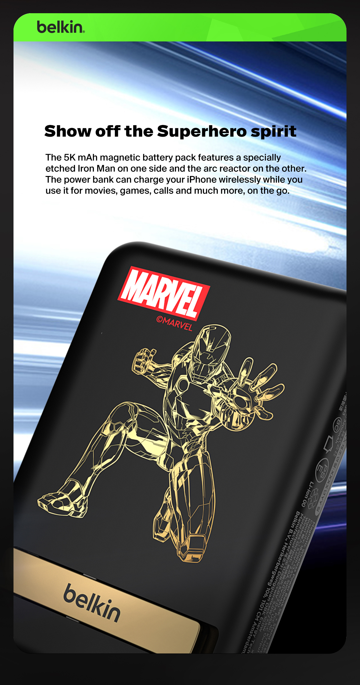 Belkin BPD004qcBG-DY Marvel Series BoostCharge Magnetic Wireless Power ...