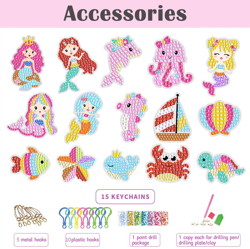【15pcs】DIY GEM Keychains set, Diamond Art Pendant Kits, Handmade Mosaic ...