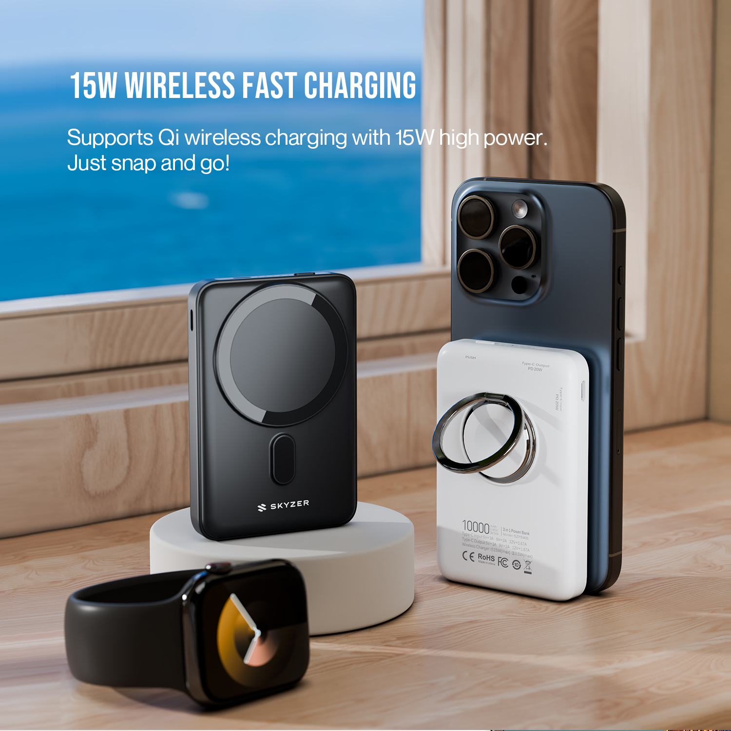 Skyzer [CCC-Certified] PB405 10k mAh Magnetic Wireless Charging Power ...