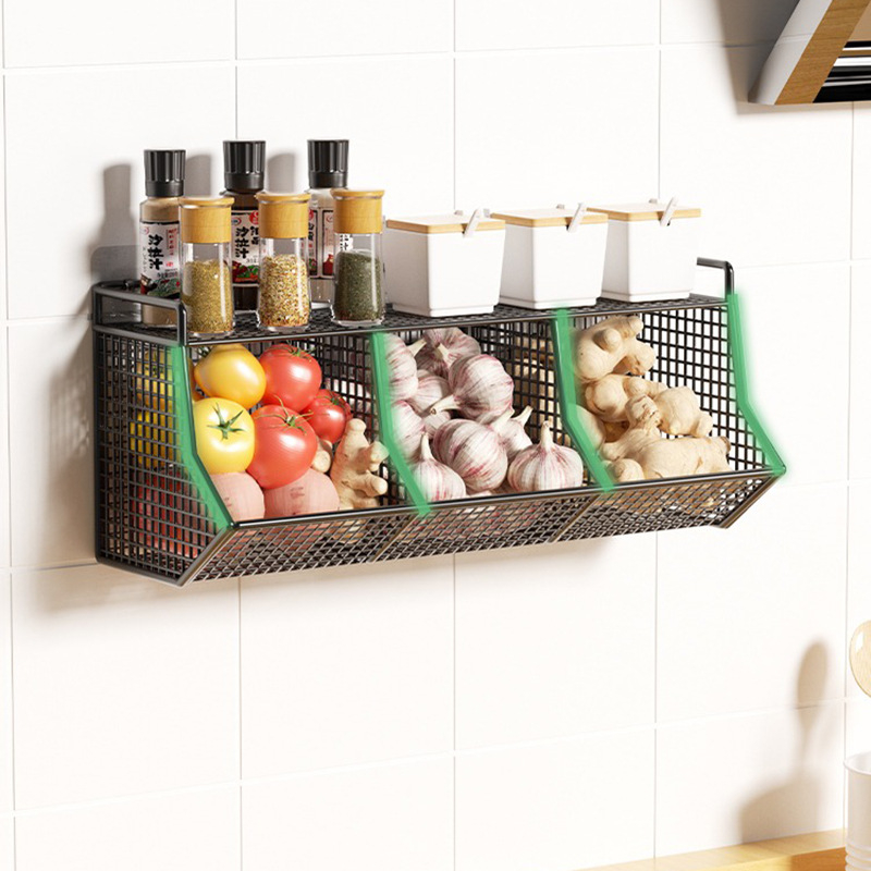 Kitchen Wall Hanging Basket Free Punching Onion Ginger Garlic Storage ...