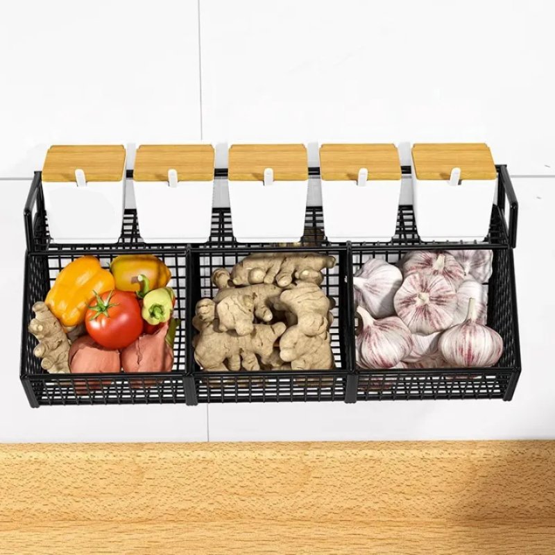 Kitchen Wall Hanging Basket Free Punching Onion Ginger Garlic Storage ...