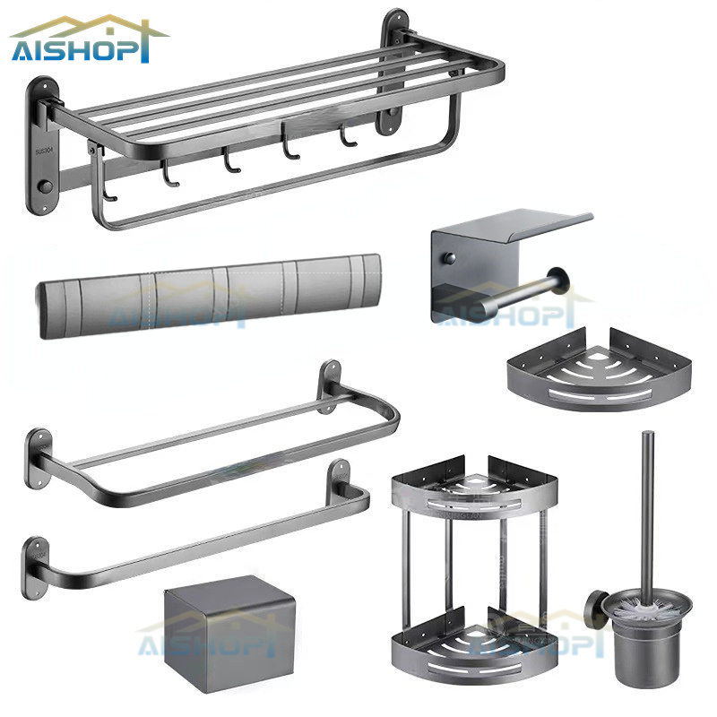 304 Stainless Steel Gun Grey Black Bathroom Shelf Bathroom Towel Rack ...
