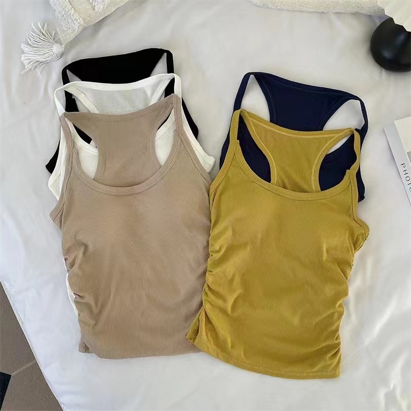 【SG stock】 Padded Top Side Pleat Racer Vest Padded Camisole Tank Top ...