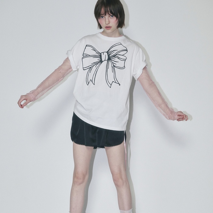 ◆RONRON◆ BIG RIBBON LINE T SHIRT WHITE MELANGE BIG RIBBON LINE T SHIRT WHITE MELANGE | ファッション通販