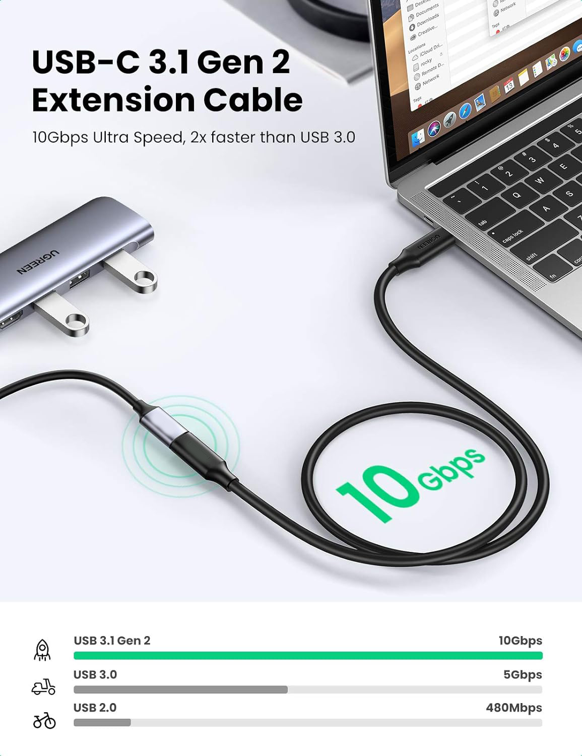 USB Type C Extension Cable USB 3.2 Gen 2 Male to USB C Female 10Gbps ...