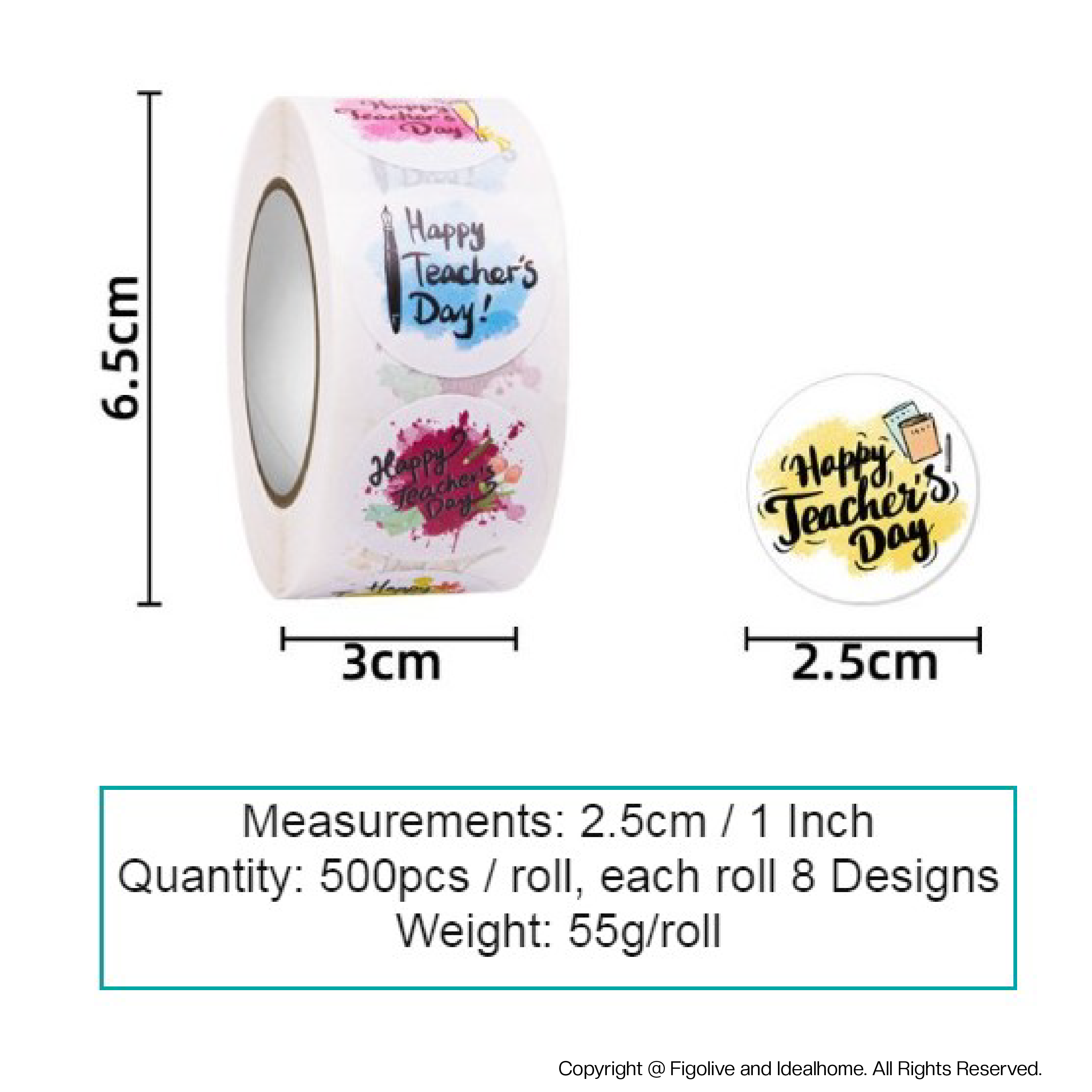 [500pcs] 2.5cm 1 inch Sticker Roll Merry Christmas Chinese New Year and ...