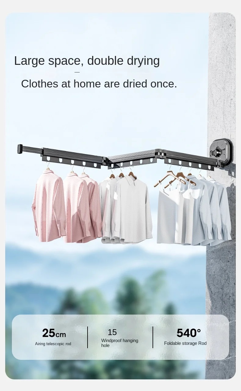 Save Space Retractable Clothes Towel Drying Rack Balcony Indoor Folding ...