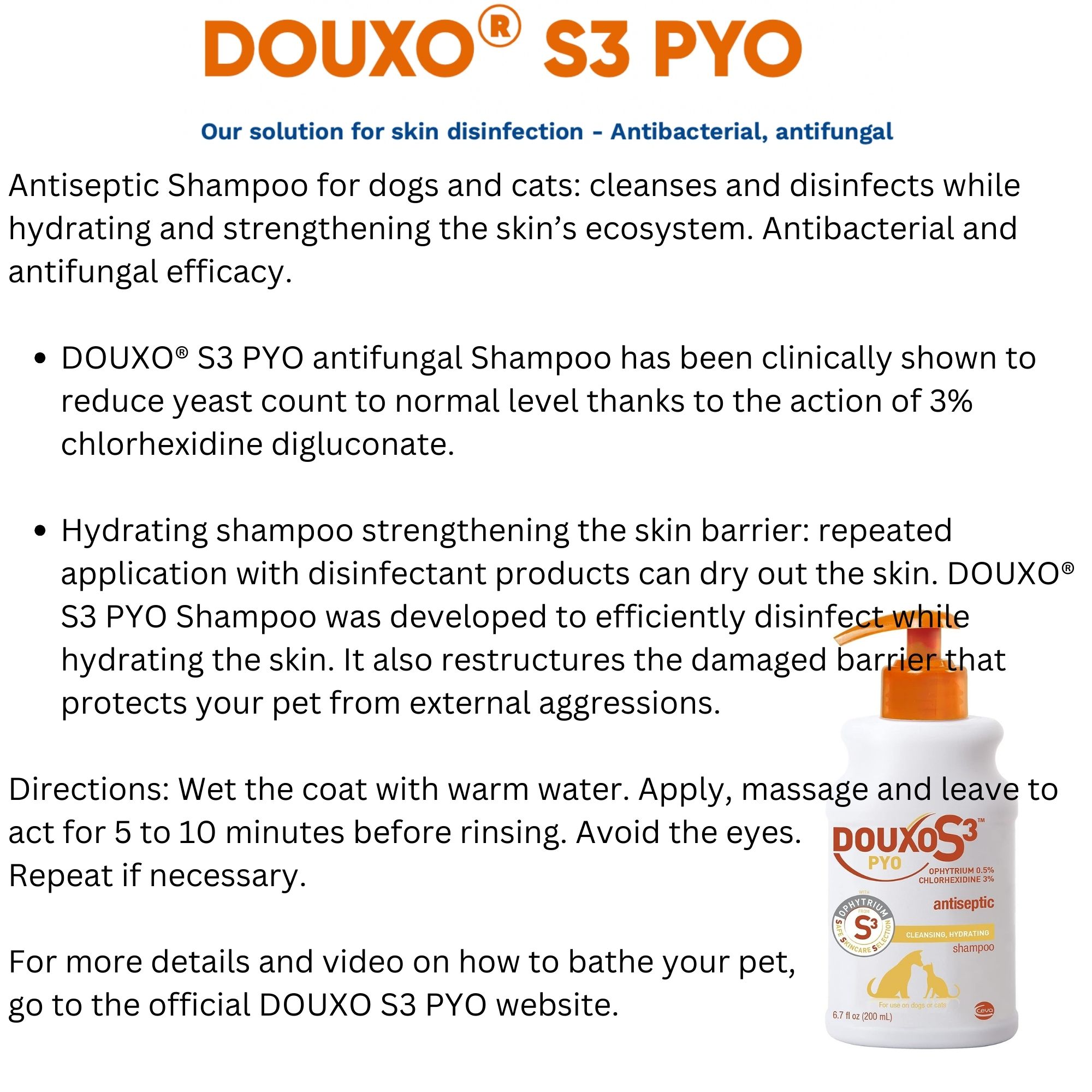 DOUXO S3 PYO Shampoo & Antiseptic Pads for Pet Dog & Cat | Antifungal ...