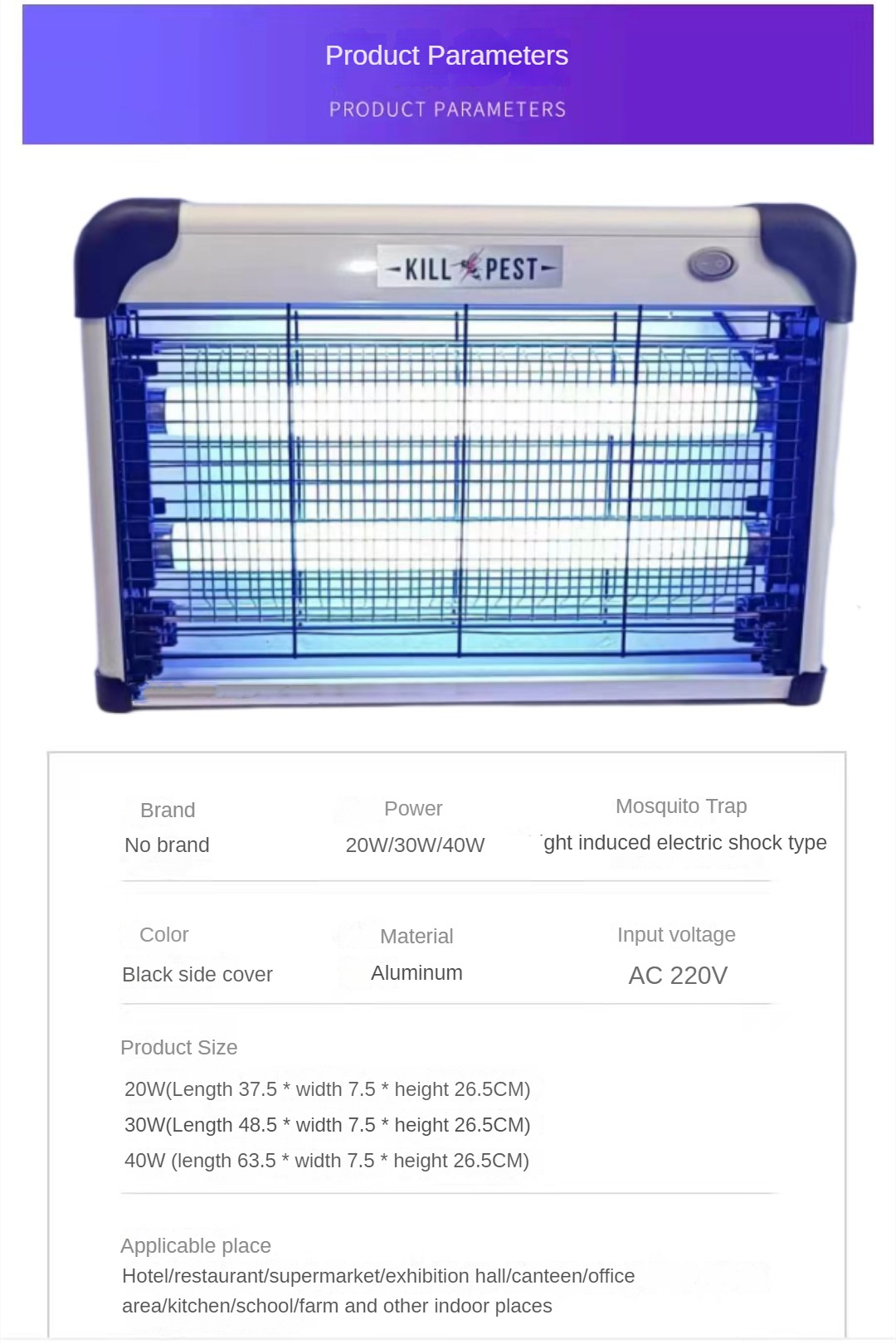 Electric insect killer Blue light strong 2800V circuit with protection ...