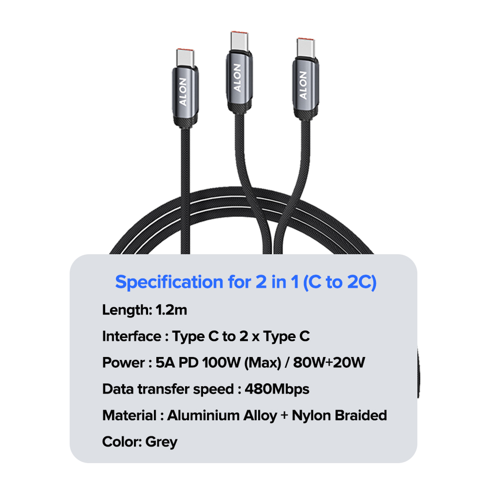 (SG) ALON 100W PD Type C 2 in 1 / 3 in 1 / L / Micro Fast Charging USB ...