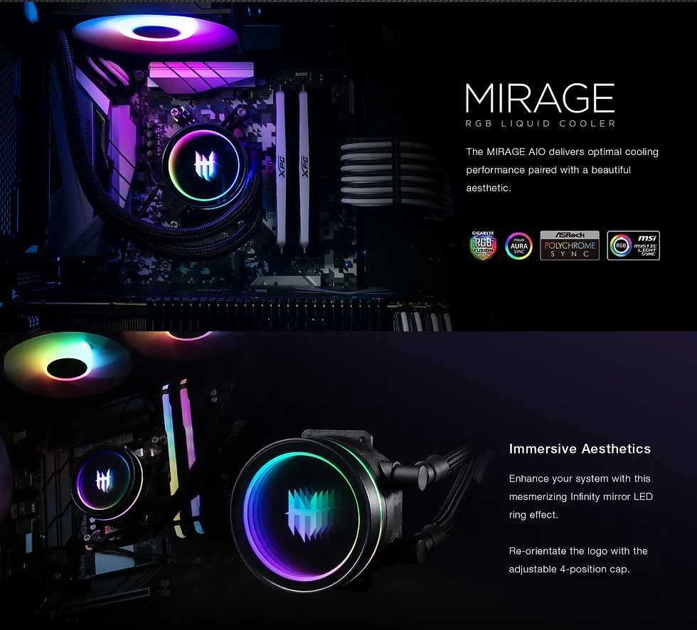 TECWARE MIRAGE ARGB 120/240/360 AIO BLACK/WHITE CPU COOLER AM5/LGA1700 ...