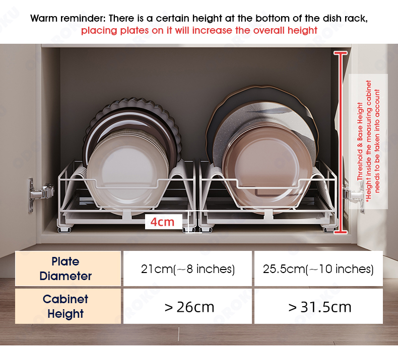 ODOROKU Sliding Cabinet Drawer Rack For Dishes Plates Bowl Organizer ...