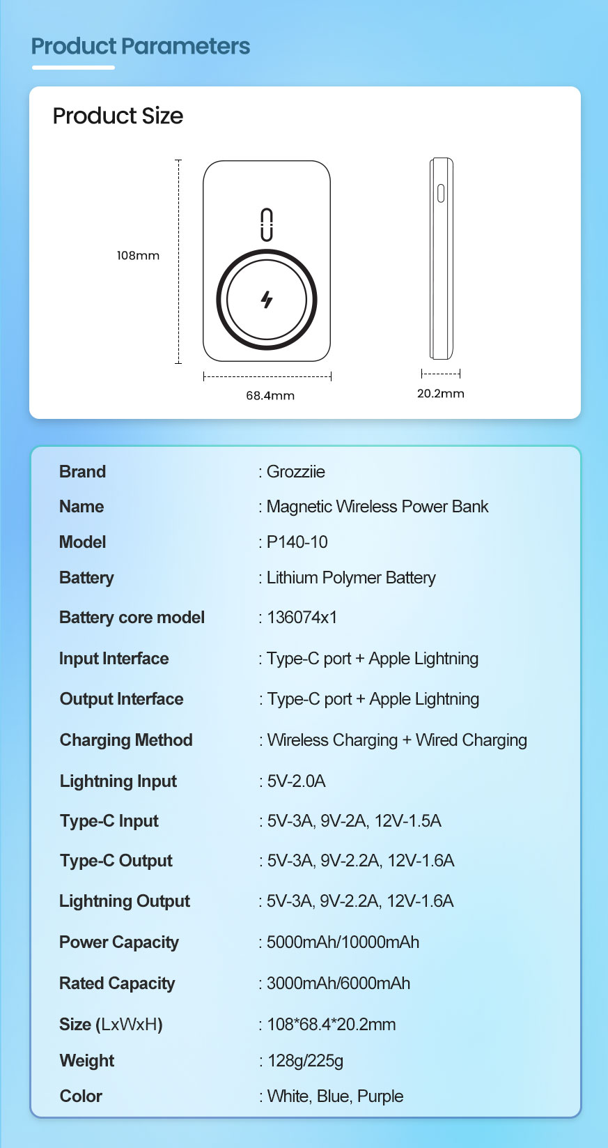 Wireless Power Bank 5000mAh/10000mAh Portable Charger