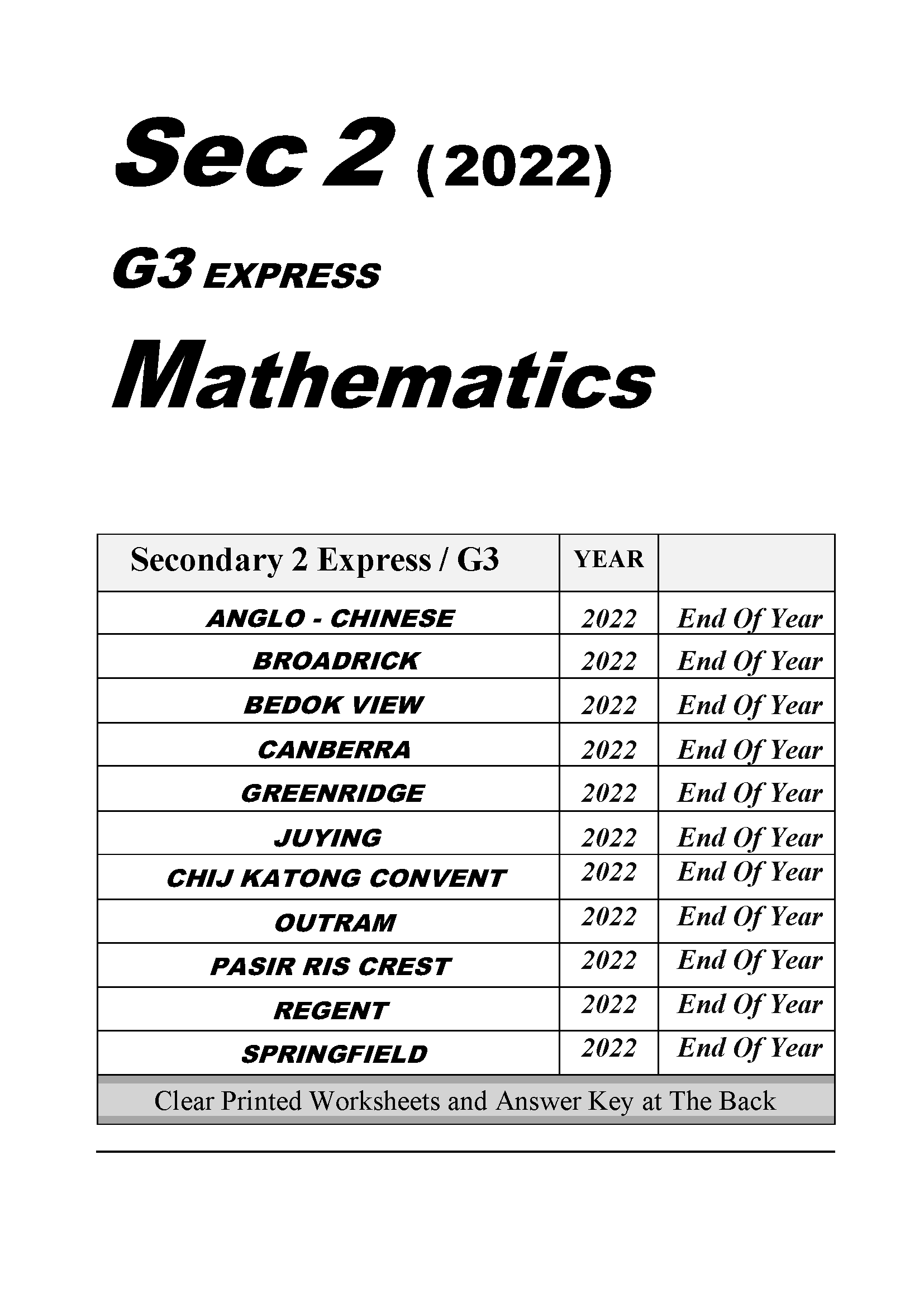 Secondary 2 Mathematics (G1 G2 G3) Express NA NT | Shopee Singapore