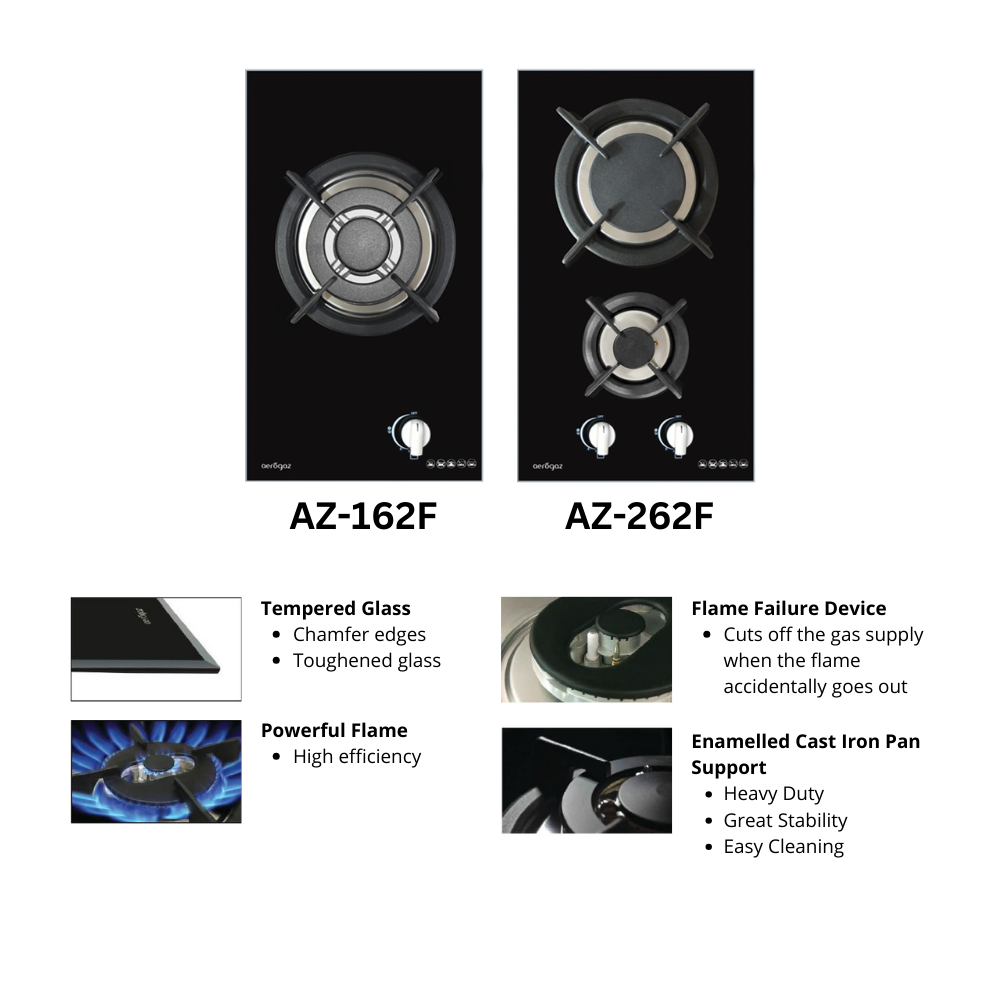 Aerogaz 30cm Tempered Glass Stainless Steel Domino Gas Hob AZ-162F / AZ ...