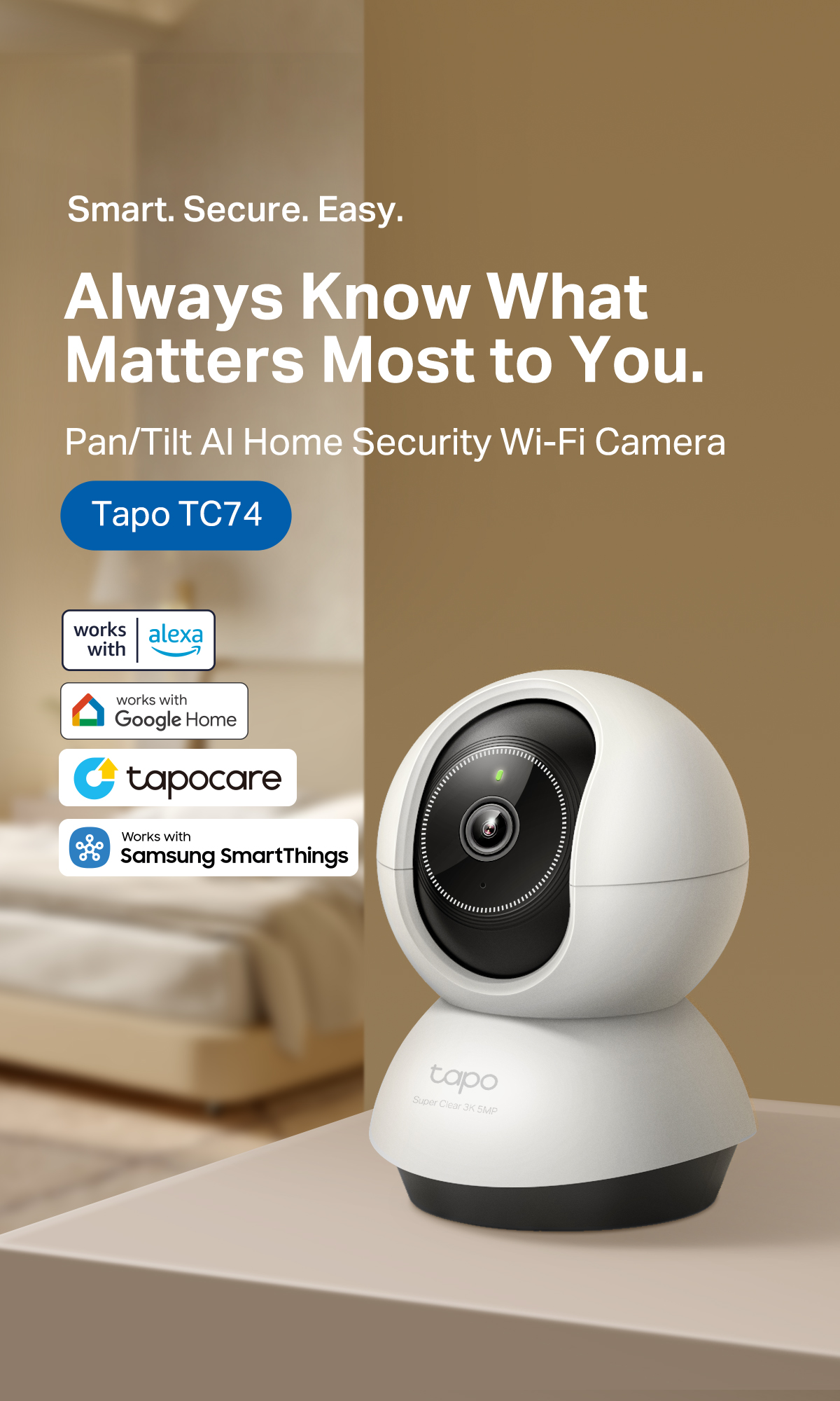 TP-Link Tapo TC74 3K Smart Tracking CCTV IP Security Camera 5MP Pan ...