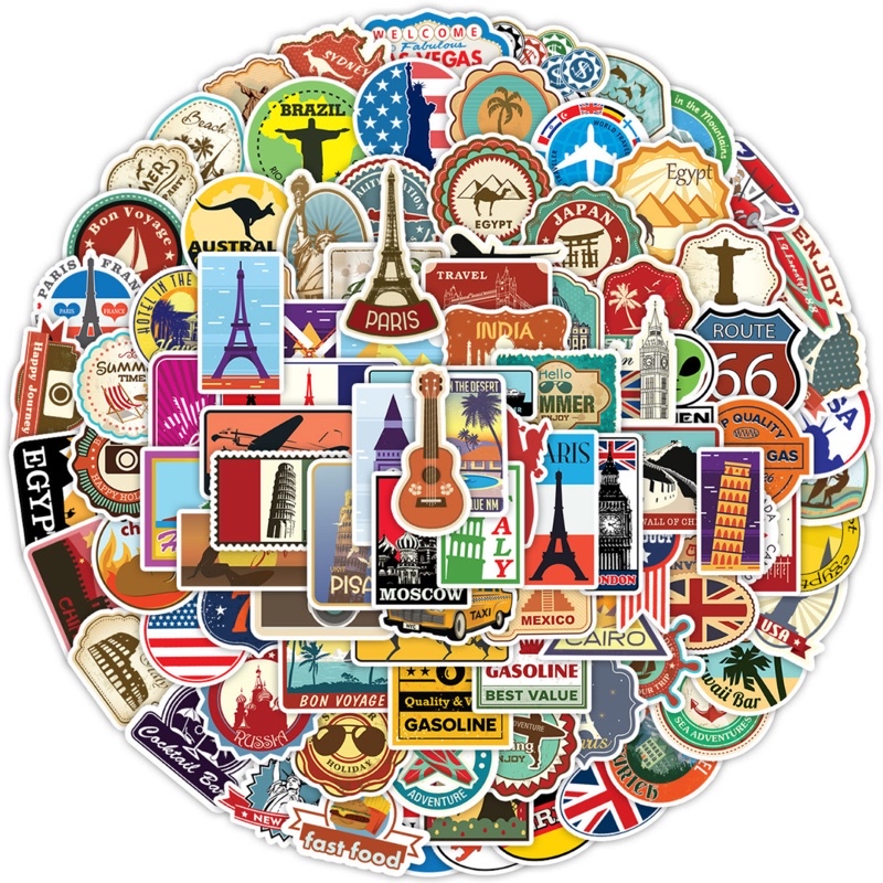 Travel Map YYJQ100-0012 Graffiti Stickers 100pcs Cup Ipad Notebook ...