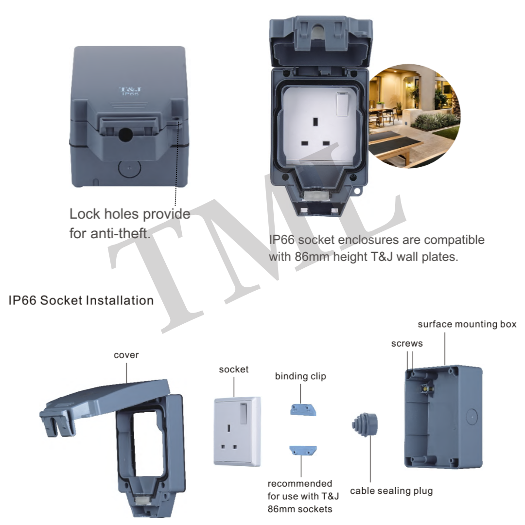 T&J IP66 Single Socket Double Socket Outdoor Weatherproof Enclosure ...
