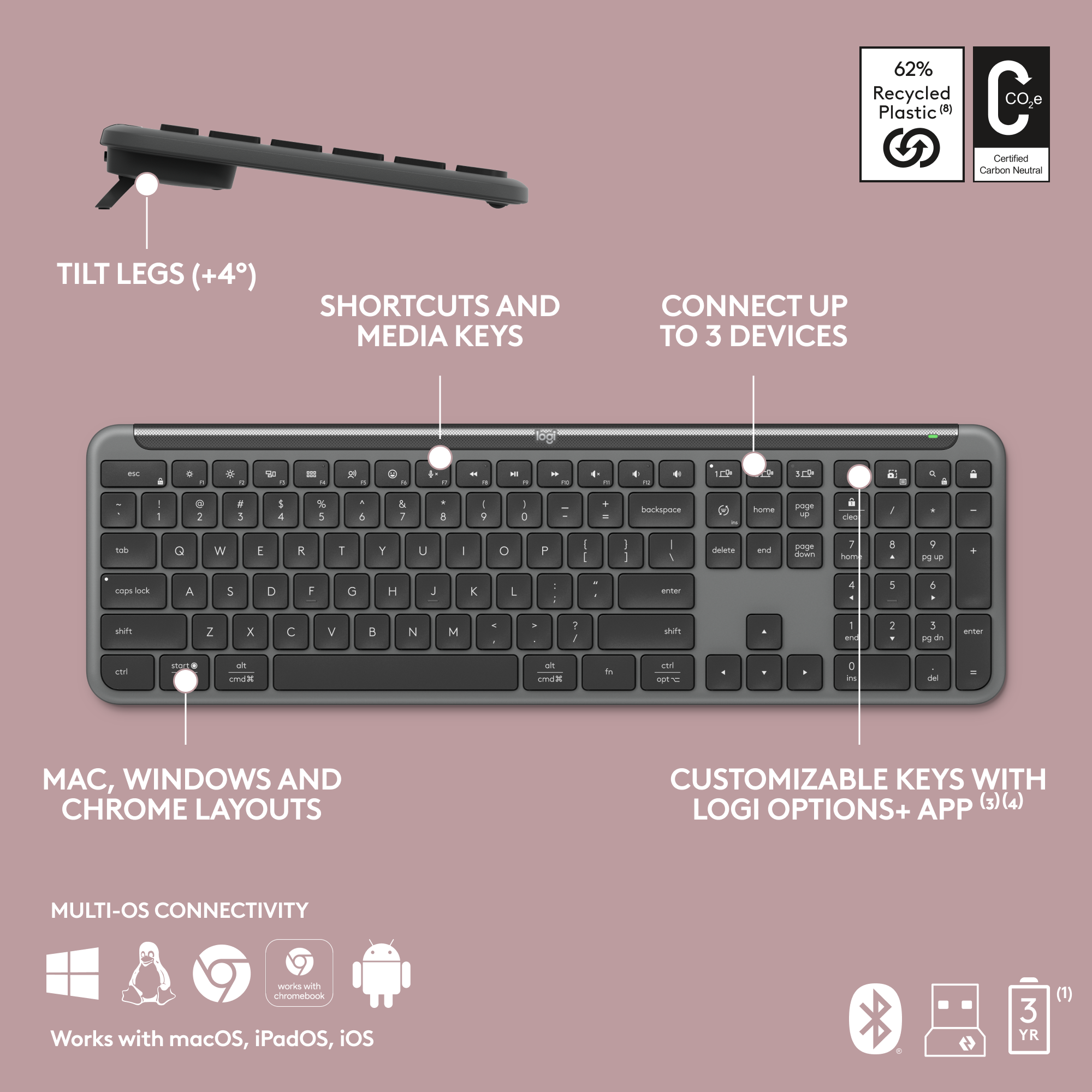 Logitech MK950 950 Signature Slim Keyboard and Mouse Multi-device Combo ...