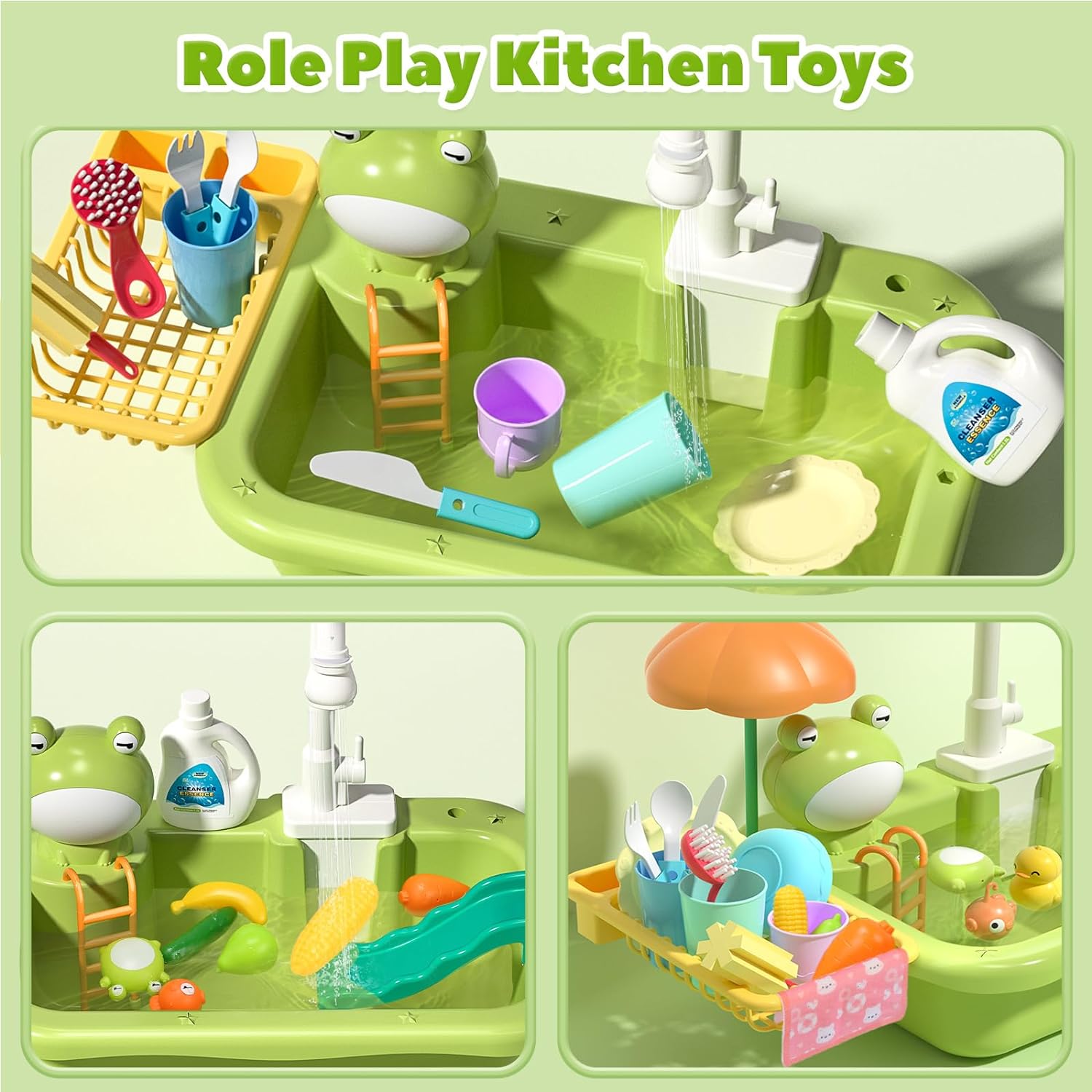 Pretend Play Sink Toys Kids Dishwasher Toy Set Washing Basin Fishing ...
