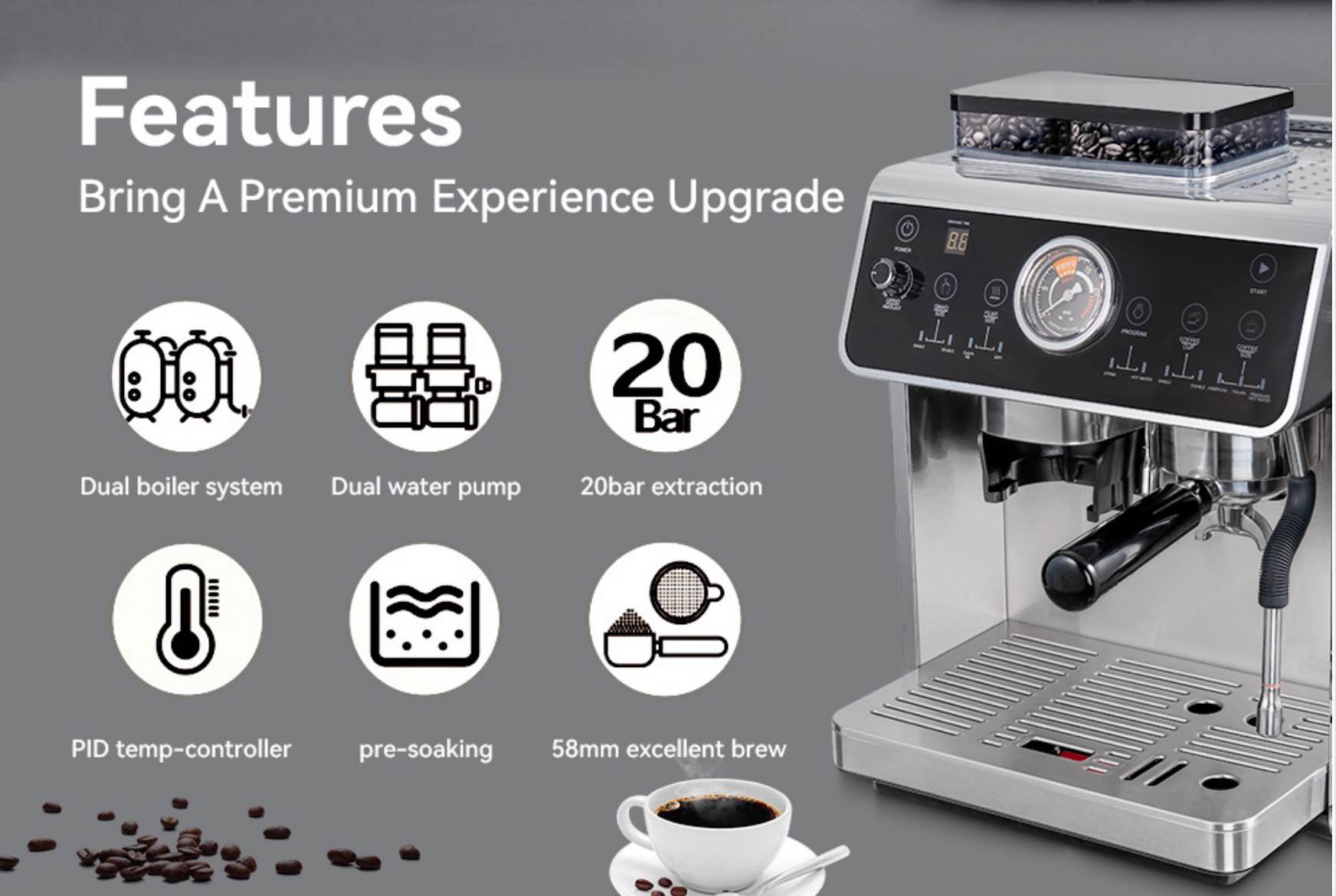 Ruokala BrewMaster Elite Semi-Automatic Espresso Coffee Machine ...