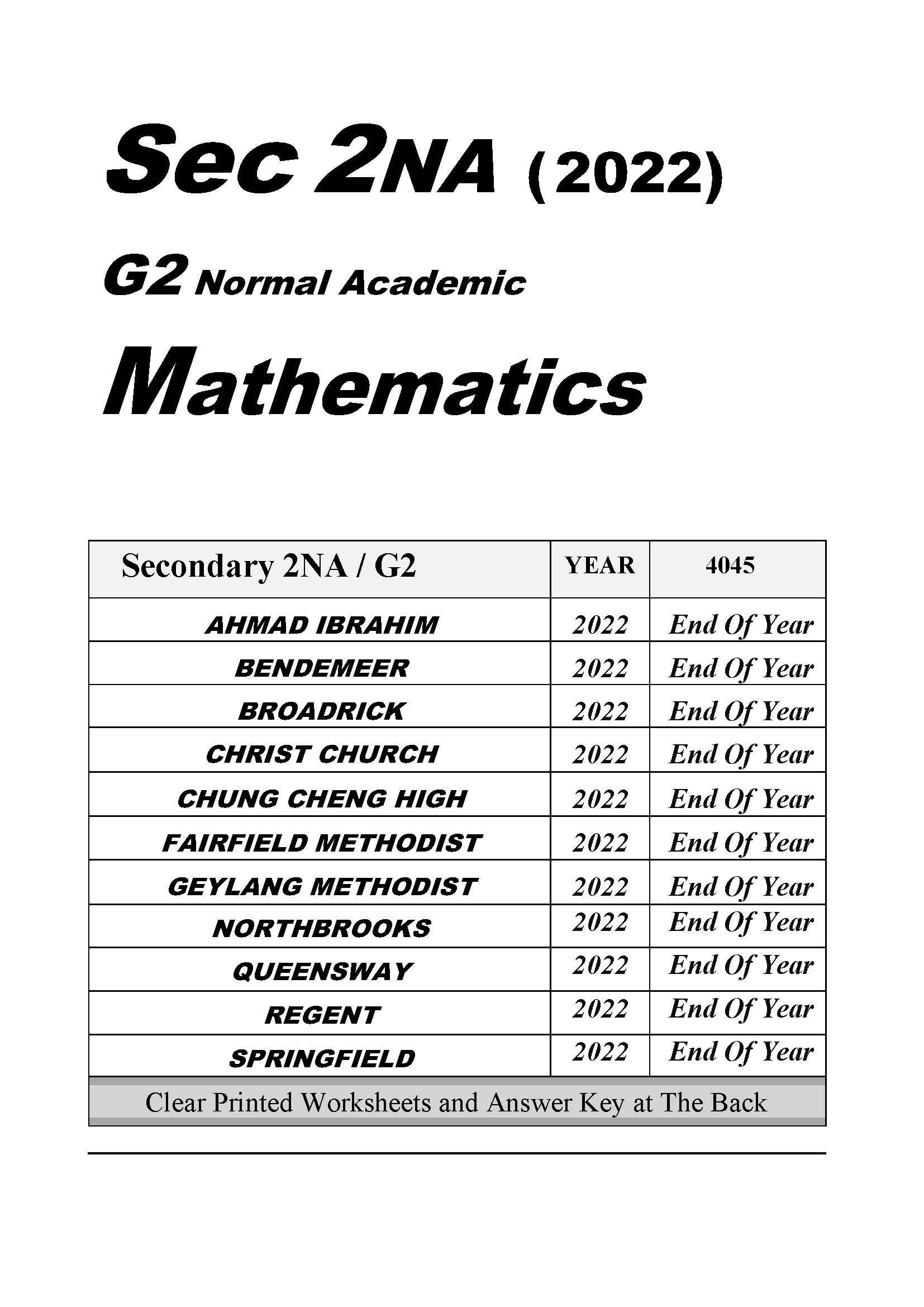 Secondary 2 Mathematics (G1 G2 G3) Express NA NT | Shopee Singapore