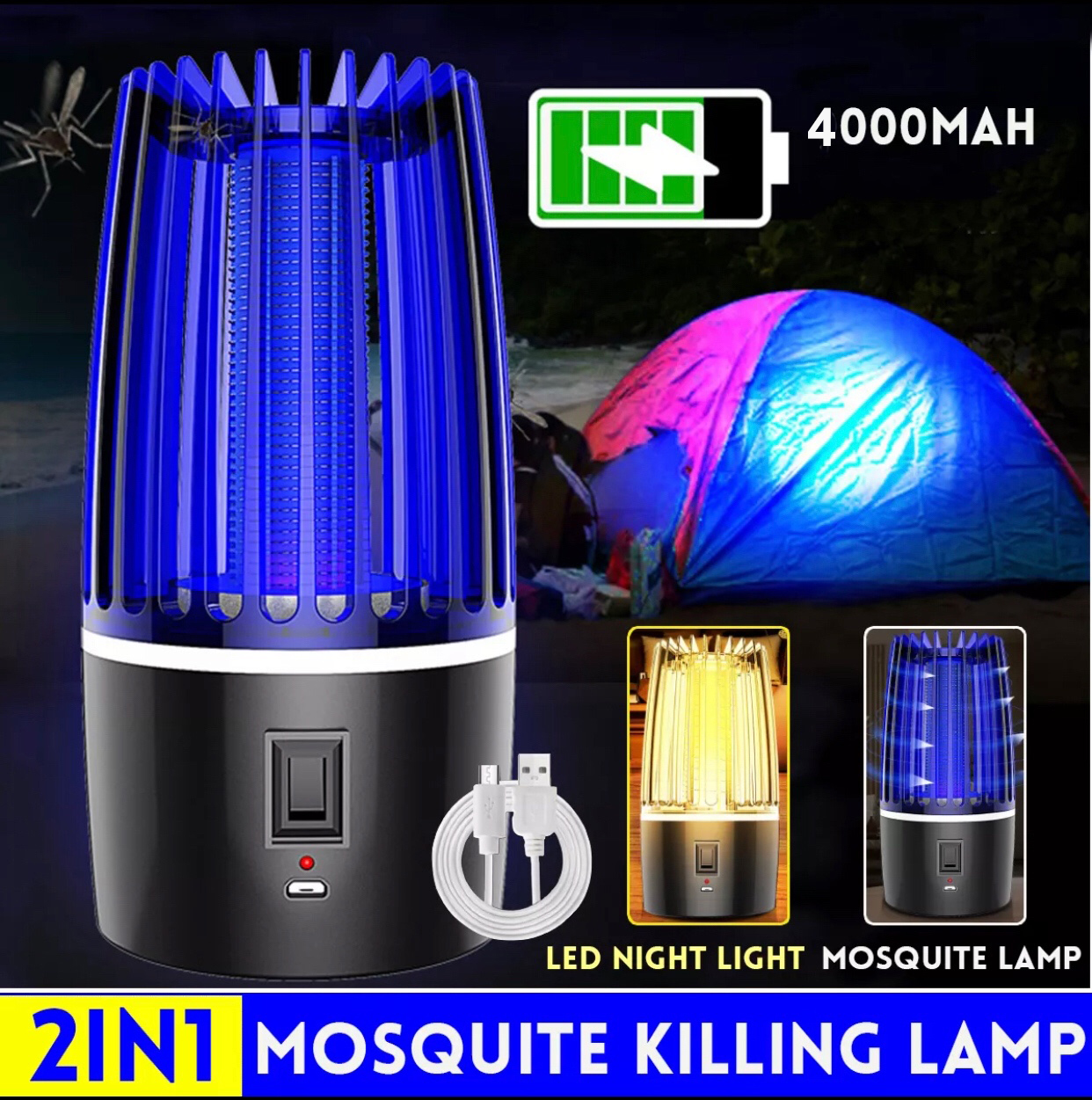 (SG Local)4000mAh Mosquito Killer Lamp USB Rechargeable Portable Trap ...