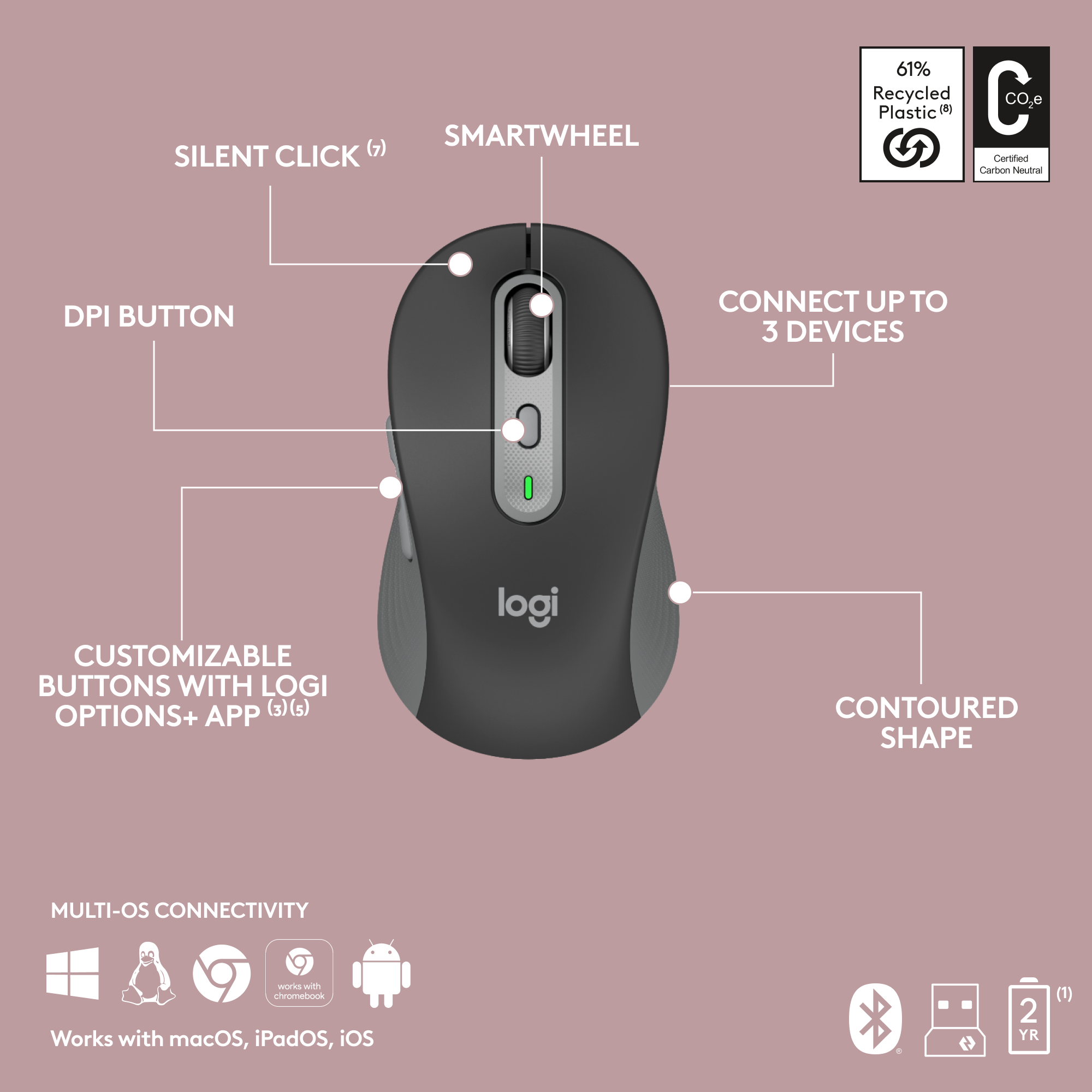 Logitech MK950 950 Signature Slim Keyboard and Mouse Multi-device Combo ...