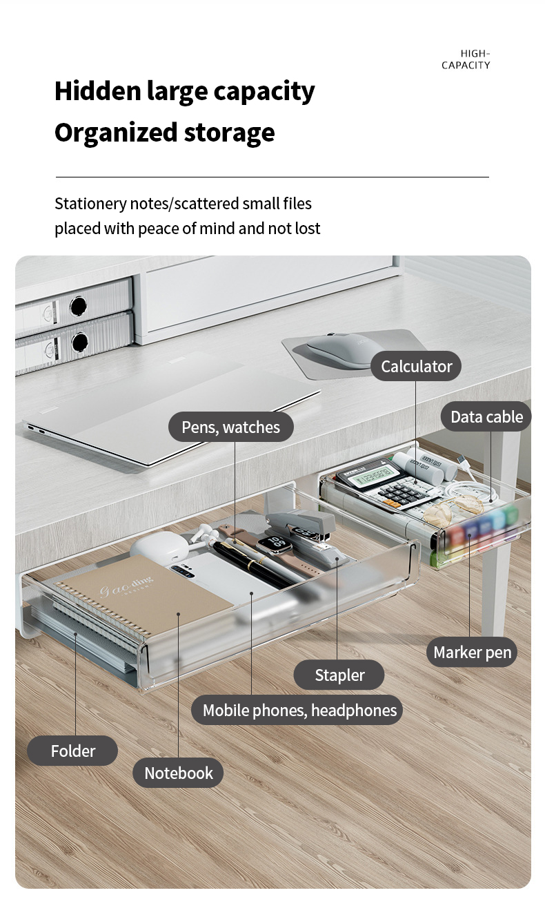 (HOME+) Drawer Style Storage Box Under Desk Large Capacity Office Desk ...