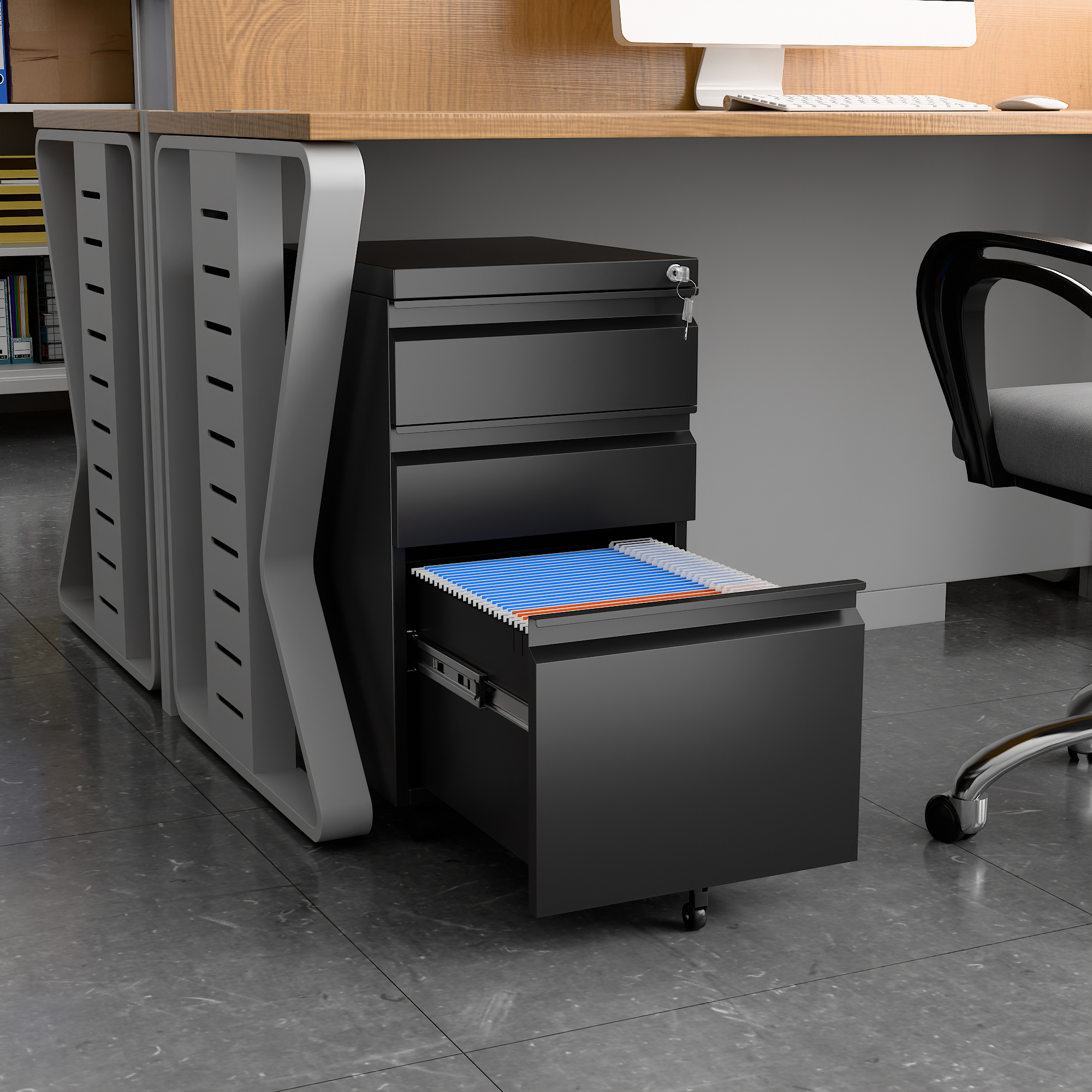 Filex 3 Drawer Mobile Pedestal Cabinet Black Home Office Workstation ...